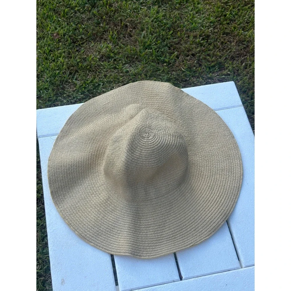 Tan and Yellow Reversible Wide Brim Paper Straw Sun Hat Floppy Beach Hat WFP6393